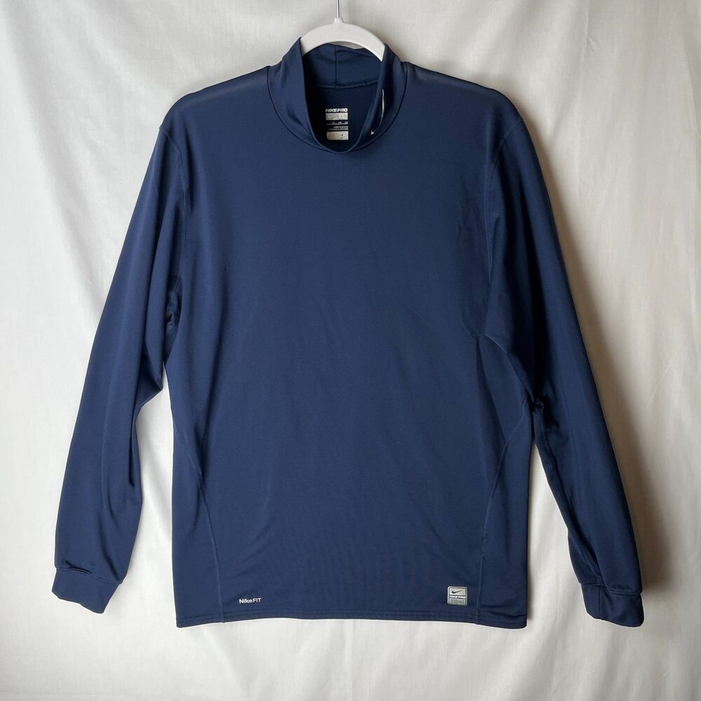 Nike Pro Dri-FIT Long Sleeve Mock Neck Athletic Shirt Men's XL Navy Brushed Inte